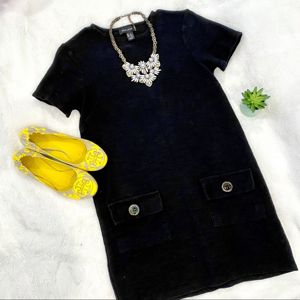 Black Shift Dress with Front Pockets